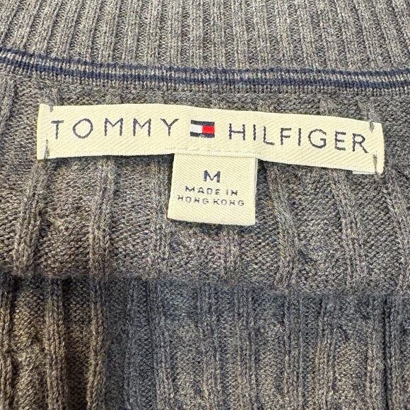 Tommy Hilfiger Women's Cable Knit Full Zip 100% Cotton Gray Soft Sweater Size M - Picture 3 of 8
